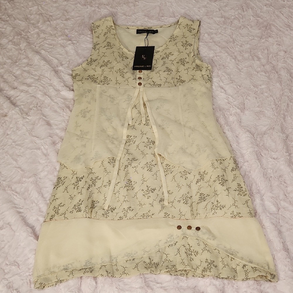 VIRGINIE & MOI Kaktus Beige Floral Mini Dress